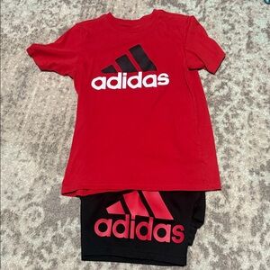 Adidas Red Tee and Black Shorts Set